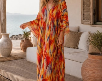 Colorful Kaftan Maxi Dress | Boho Resort Cover Up | Vacation Wear