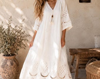 White Embroidered Maxi Dress | Boho Vacation Dress | Resort Summer Outfit