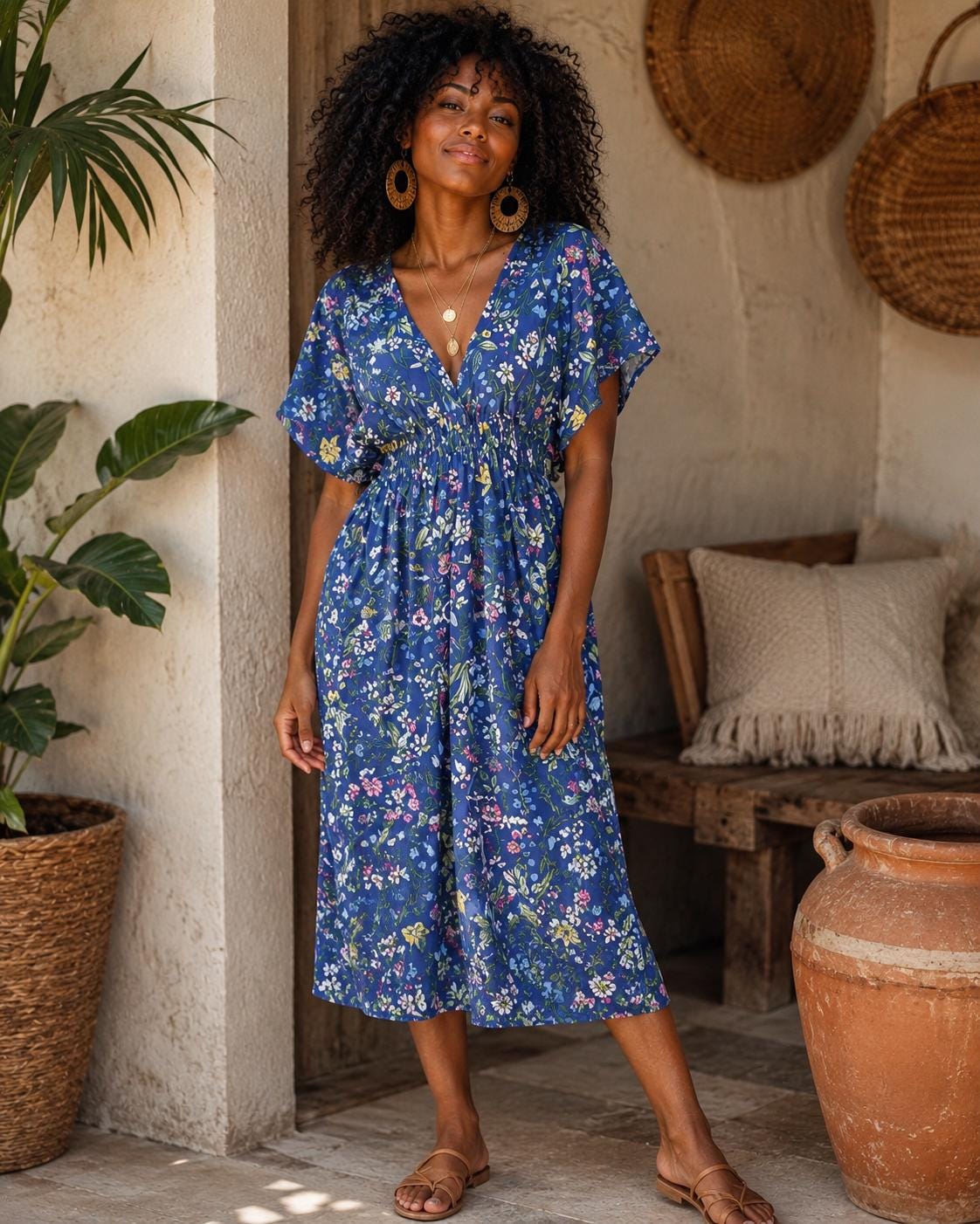 blue floral boho midi dress | Vacation Dress | Resort Summer Outfit this dress is a blazer dress set Emerald Blue Alpine Floral Colour:Black Espresso