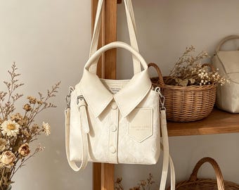 Shirt‑Collar Design Mini Handbag, Fashion Creative Textured Crossbody Purse, Versatile Casual Shoulder Bag
