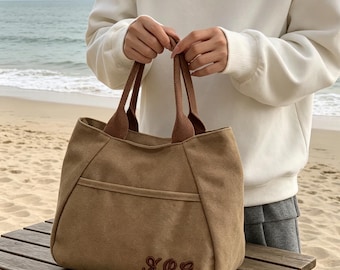 Minimalist Canvas Handheld Tote Bag, Portable Lunch Box Purse for Office Ladies, Versatile Daily Work Handbag, Casual Commuter Shoulder Bag