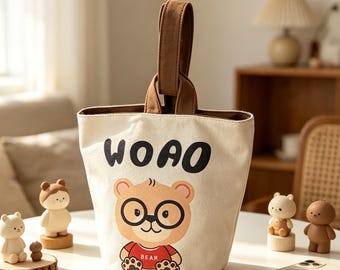 Cute Cartoon Printed Bucket Bag,Handbag, Portable Daily Phone Carry Bag, Casual Fashion Women Hand‑held Bag