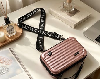Mini Hard Shell Crossbody Bag, Trendy Suitcase‑Style Travel Makeup Pouch, Leopard & Metallic Evening Clutch, Portable Fashion