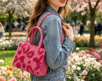 Fluffy Heart Mini Handbag, Cute Makeup Storage Tote Bag, High‑End Aesthetic Crossbody Purse, Versatile Daily Commuter Shoulder Bag