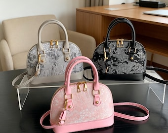 Contrast‑Color Embroidered Dome Handbag, Minimalist Crossbody Purse, Elegant Phoenix Shoulder Bag