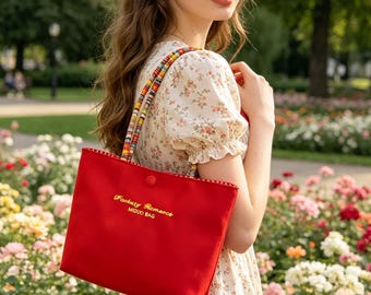 Cute Embroidered Canvas Tote Bag, Large Capacity Handbag for Women, Casual Colorful Handle Shoulder Bag, Stylish Student Daily Purse