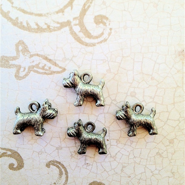 Little Doggie Charms -4 pieces-(Antique Pewter Silver Finish)--style 716--Free combined shipping