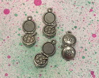 Makeup Compact Charms -4 pieces-(Antique Pewter Silver Finish)