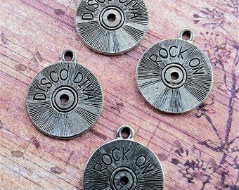 Record/CD Disc Charms -8 pieces-(Antique Pewter Silver Finish)--style 671--
