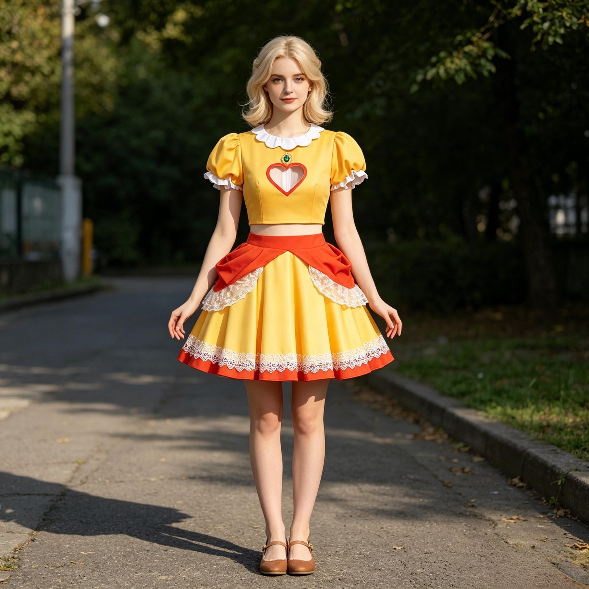 Women's Princess Daisy Yellow Cosplay Costume Short Dress Crop Top Skirt Suit Halloween Outfit