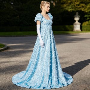 light blue bridgerton dress Light Blue Bridgerton Inspired Regency Dres