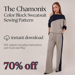 Chamonix Color Block Sweatsuit Schnittmuster PDF | Damen Lounge Set Muster | Modernes Sweatshirt & Hose mit weitem Bein
