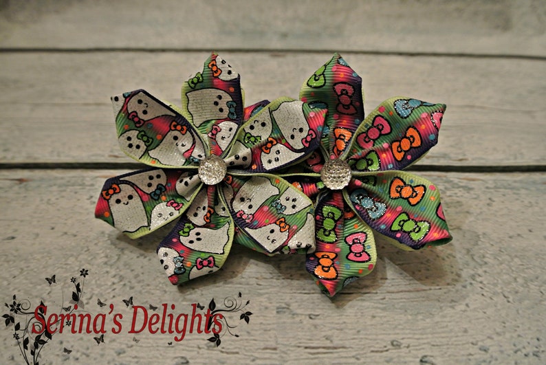 Ribbon Flower Boo Haunted Pet Photography Prop Unique Halloween Dog Accessories Spooky Wraith Ghost Glitter Dog Bow
