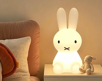 Lámpara de noche con forma de conejito inspirada en Miffy, LED regulable, recargable, ideal para la habitación del bebé.