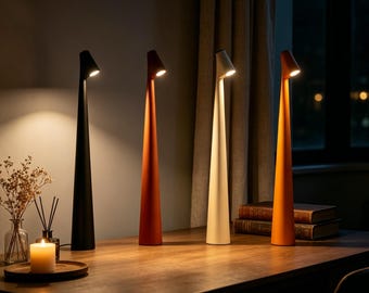 Slim Cone Table Lamp, Modern Minimalist LED Night Light, Scandinavian Desk Reading Lamp