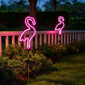 Flamingo Neon Solar Garden Stake Light, Pink LED Waterproof Outdoor Yard Decor