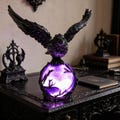 Gothic Raven Crystal Ball LED Lamp, Mystical Witchy Dark Decor Light