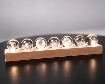 Juego de bolas de cristal 3D, luz nocturna de galaxia del sistema solar, decoración con base de madera