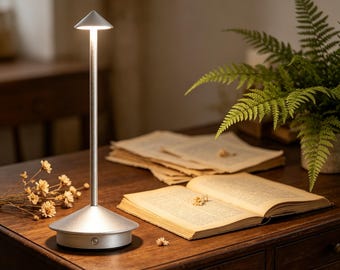 Lámpara de escritorio LED moderna, luz nocturna minimalista en forma de cono, lámpara de mesita de noche regulable.