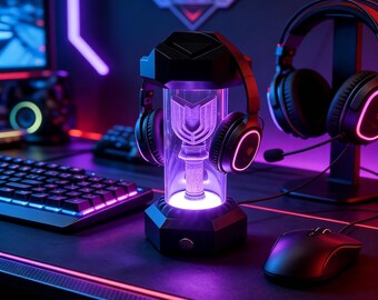 Lámpara de escritorio con soporte para auriculares RGB – Soporte para auriculares gaming, iluminación ambiental decorativa