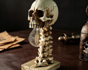 Lámpara gótica de resina con forma de calavera, luz nocturna macabra y realista, decoración de Halloween.