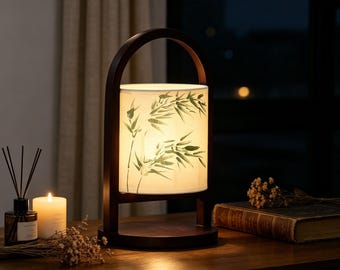Lámpara de mesa de bambú pintada a mano, luz nocturna oriental de madera, decoración acogedora para el dormitorio.