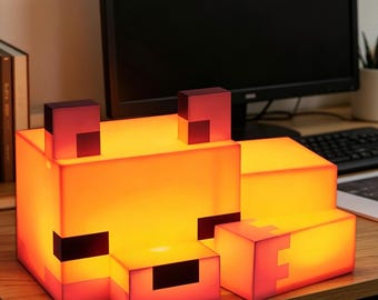 Lámpara LED Pixel Fox, luz nocturna inspirada en el juego Sandbox, decoración para niños gamers.