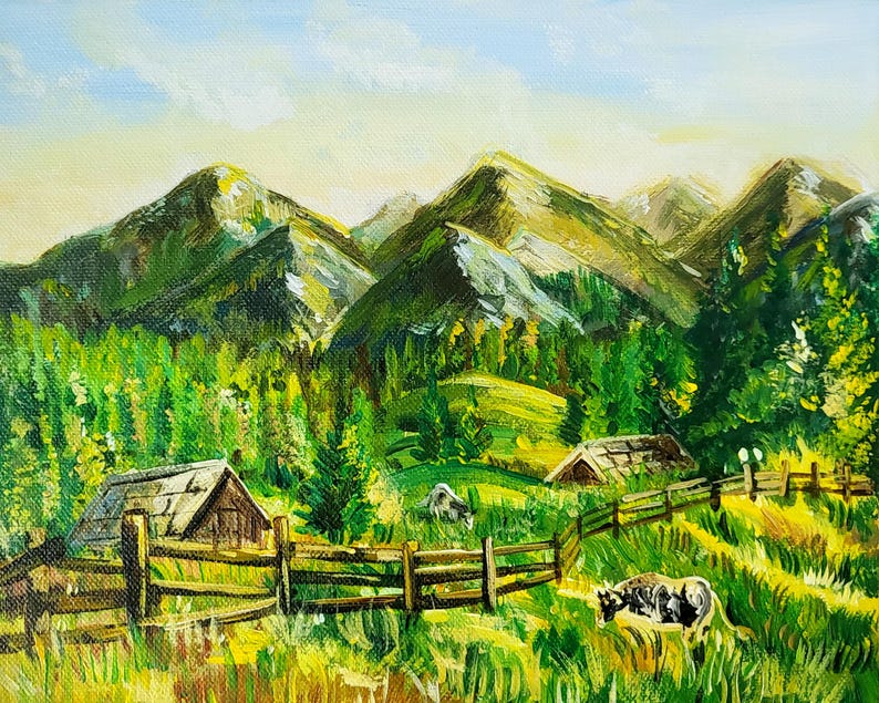 carpathian-mountains-acrylic-painting-ukrainian-countryside-landscape