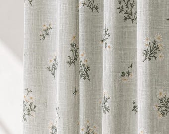 Floral Curtains, Green Botanical Drapes, Cottagecore Farmhouse Window Panels, French Country Bedroom Decor, Nature Inspired Custom Curtains.