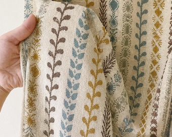 Boho Floral Linen Curtain Panel, Vintage Botanical Striped Drapes, Colorful Farmhouse Cottage Curtains for Living Room Bedroom Custom Drapes