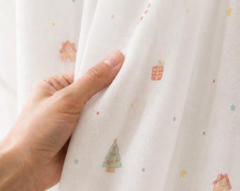 Christmas Tree Curtains, Holiday Window Panels, Scandinavian Kids Room Decor, Festive Star Print Drapes, Winter Nursery Curtain, Custom Size