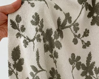 Green Botanical Floral Curtains, Textured Ivory Drapes, Vintage Leaf Vine Window Treatments, Cottagecore Farmhouse Custom Curtain Panel Home