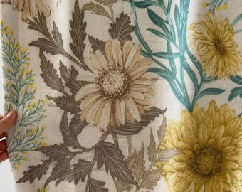 Vintage Floral Linen Curtains, Botanical Flower Window Drapes, Mustard Yellow And Teal Leaf Pattern, Cottagecore Farmhouse Decor, Custom Set