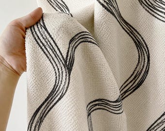 Abstract Wave Curtains, Black Cream Textured Drapes, Modern Minimalist Window Curtain, Wavy Line Decor, Custom Living Room Drapery Panels