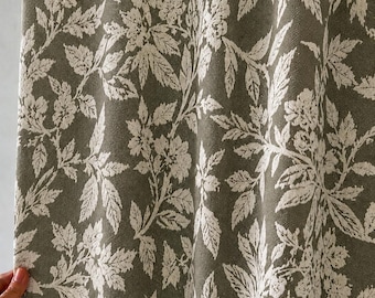 Olive Green Floral Curtains, Natural Botanical Textured Drapes, Vintage Cottage Window Curtain, Farmhouse Custom Drapery, Living Room Decor