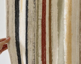 Multicolor Striped Curtain, Textured Woven Drapery Panel, Boho Rustic Window Curtain, Cream Vertical Stripe Farmhouse Living Room Decor Home