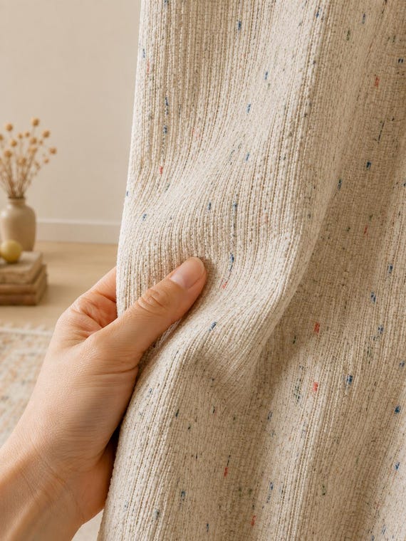 Cream Textured Curtains, Color Fleck Woven Drapes, Neutral Custom Window Panels, Modern Farmhouse Curtains for Living Room and Bedroom Decor