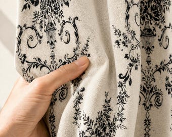 Vintage French Black Floral Curtains, Cream Drapes, Elegant Botanical Window Panels, Farmhouse Living Room Bedroom Decor, CustomSizeCurtains