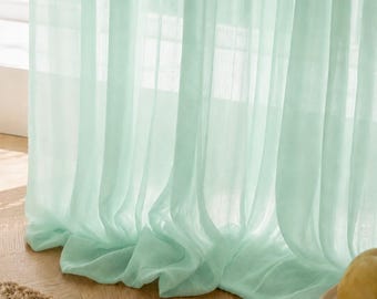 Mint Green Sheer Curtains,Light Filtering Voile Drapes,Soft Airy Window Panels,Custom Size Bedroom Living Room Decor,Modern Minimalist Home