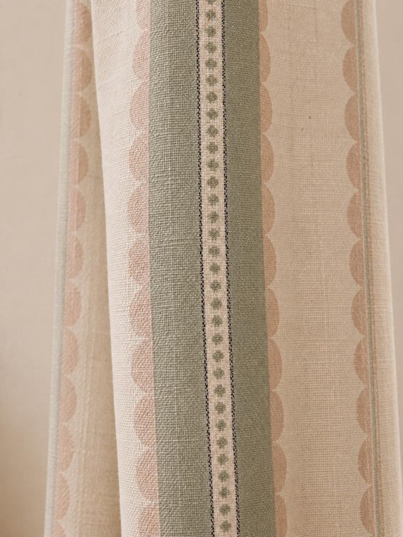 Boho Sage Green Pink Stripe Curtains, Semi Blackout Window Panels, Farmhouse Living Room Drapes, Custom Bedroom Curtain Decor, Home Styling