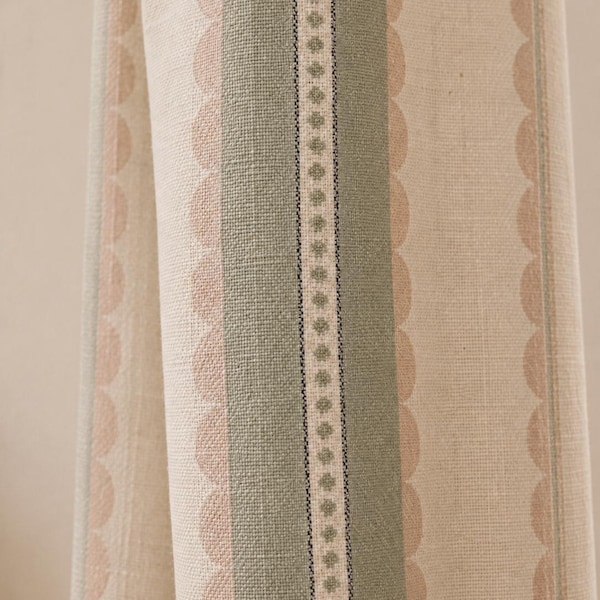 Boho Sage Green Pink Stripe Curtains, Semi Blackout Window Panels, Farmhouse Living Room Drapes, Custom Bedroom Curtain Decor, Home Styling