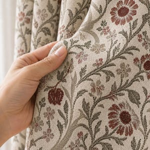 Panel de cortina floral rojo vintage, cortinas tejidas botánicas, tratamiento de ventanas estilo casa de campo, cortinas personalizadas para sala de estar y dormitorio estilo boho