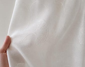 White Ginkgo Embroidered Sheer Curtain, Botanical Leaf Window Drapes, Elegant Light Filtering Curtain, Custom Minimalist Home Window Decor