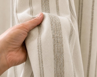 Neutral Stripe Linen Blend Curtains, Cream Beige Textured Woven Drapes, Farmhouse Rod Pocket Panel, Custom Size Window Curtain Decor Panels