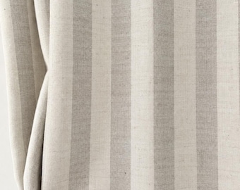 Gray Beige Striped Curtains, Linen Look Textured Drapery Panel, Neutral Farmhouse Window Curtain, Rustic Cottage Living Room & Bedroom Decor