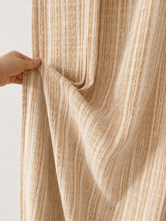 Neutral Stripe Curtains, Beige Linen Look Drapes, Minimalist Window Panels, Farmhouse Bedroom Living Room Decor, Custom Size TexturedCurtain