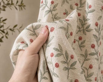 Berry Vine Curtains, Cottagecore Window Drapes, Vintage Botanical Leaf Print Panels, Cozy Farmhouse Decor Living Room Bedroom Holiday Style