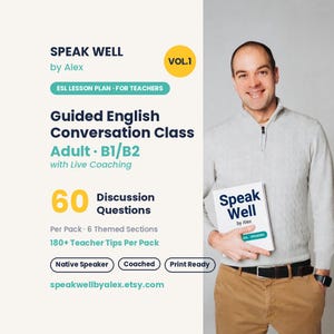Vol 1 Vuxen B1-paket - ESL-talövning för vuxna 60 konversationsfrågor B1 B2 Engelska diskussioner