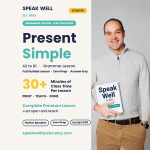 Present Simple Tense ESL Grammar Lesson | Printable English Worksheet for A2 B1 | Teacher Tutor Resource Instant Download