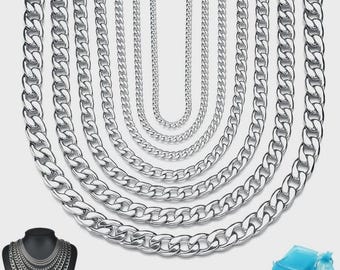 CURB CHAIN 2mm - 10mm Solid Stainless Steel Necklace 30cm - 120cm Men Women